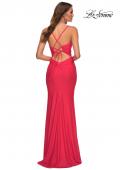 Picture of: Long Hot Coral Dress with Flattering Ruching and Slit in Orange, Style: 30444, Back Picture