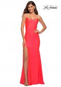 Picture of: Jeweled Rhinestone Strap Long Prom Dress in Neon in Neon Coral, Detail Picture 1