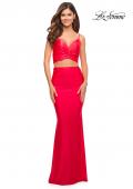 Picture of: Neon Two Piece Jersey Long Prom Dress in Neon Coral, Style: 30678, Detail Picture 1