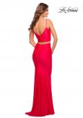 Picture of: Neon Two Piece Jersey Long Prom Dress in Neon Coral, Style: 30678, Detail Picture 2