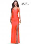 Picture of: Neon Prom Dress with Side Cutouts and Open Tie Back in Neon Coral, Style: 31400, Style: 31400