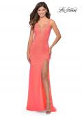 Picture of: Fully Beaded Long Prom Gown with Keyhole Back in Neon Coral, Style: 28760, Detail Picture 4