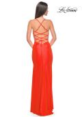 Picture of: Jersey Dress with Square Neckline and Ruching in Neon Coral, Style: 31129, Detail Picture 4