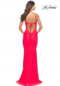 Picture of: Jeweled Modified Scoop Neck Jersey Dress with Open Back in Bright Colors in Neon Coral, Style: 31414, Detail Picture 4