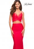Picture of: Neon Two Piece Jersey Long Prom Dress in Neon Coral, Style: 30678, Detail Picture 5