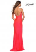 Picture of: Jeweled Rhinestone Strap Long Prom Dress in Neon in Neon Coral, Detail Picture 6