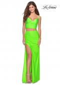 Picture of: Two Piece Long Prom Dress with Ruched Detailing in Neon Green, Style: 28472, Main Picture