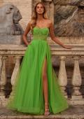 Picture of: Neon A-Line Tulle Prom Dress with Rhinestone Fishnet Bodice in Bright Green, Style: 32445, Main Picture