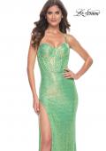 Picture of: Bustier Sequin Neon Prom Dress with Lace Up Back in Neon Green, Style: 31965, Detail Picture 11