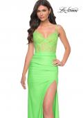 Picture of: Neon Illusion Lace Bodice Prom Dress with Rhinestones in Bright Green, Style: 32321, Detail Picture 11