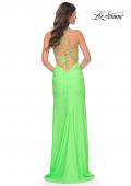 Picture of: Neon Illusion Lace Bodice Prom Dress with Rhinestones in Bright Green, Style: 32321, Detail Picture 12