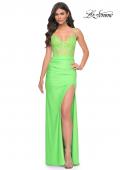 Picture of: Neon Illusion Lace Bodice Prom Dress with Rhinestones in Bright Green, Style: 32321, Detail Picture 13