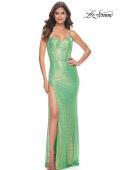Picture of: Bustier Sequin Neon Prom Dress with Lace Up Back in Neon Green, Style: 31965, Detail Picture 22