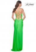Picture of: Ruched Jersey Dress with Draped Neckline and High Slit in Bright Green, Style: 32152, Detail Picture 24