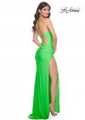 Picture of: Ruched Jersey Dress with Draped Neckline and High Slit in Bright Green, Style: 32152, Detail Picture 25