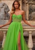 Picture of: Neon A-Line Tulle Prom Dress with Rhinestone Fishnet Bodice in Bright Green, Style: 32445, Detail Picture 1