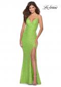 Picture of: Stretch Lace Dress with Lace Up Back and Rhinestones in Neon Green, Style: 28632, Detail Picture 3