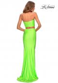 Picture of: Tube Top Two Piece Long Neon Prom Dress in Neon Green, Style: 28972, Detail Picture 7