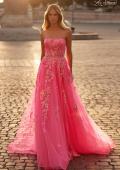 Picture of: Strapless Tulle A-Line Dress with Sequin Floral Applique in Neon Pink, Style: 32137, Main Picture