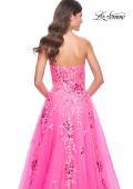 Picture of: Strapless Tulle A-Line Dress with Sequin Floral Applique in Neon Pink, Style: 32137, Detail Picture 10
