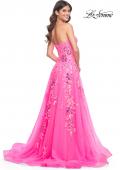 Picture of: Strapless Tulle A-Line Dress with Sequin Floral Applique in Neon Pink, Style: 32137, Detail Picture 12