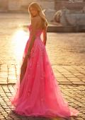 Picture of: Strapless Tulle A-Line Dress with Sequin Floral Applique in Neon Pink, Style: 32137, Back Picture