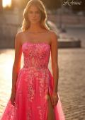 Picture of: Strapless Tulle A-Line Dress with Sequin Floral Applique in Neon Pink, Style: 32137, Detail Picture 1