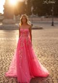 Picture of: Strapless Tulle A-Line Dress with Sequin Floral Applique in Neon Pink, Style: 32137, Detail Picture 3