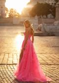 Picture of: Strapless Tulle A-Line Dress with Sequin Floral Applique in Neon Pink, Style: 32137, Detail Picture 4