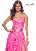 Picture of: Strapless Tulle A-Line Dress with Sequin Floral Applique in Neon Pink, Style: 32137, Detail Picture 5