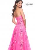 Picture of: Strapless Tulle A-Line Dress with Sequin Floral Applique in Neon Pink, Style: 32137, Detail Picture 6