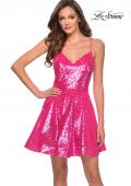 Picture of: Neon Sequin Homecoming Dress with Lace Up Back in Neon Pink, Style: 29344, Main Picture