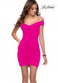 Picture of: Hot Pink Ruched Off the Shoulder Homecoming Dress in Neon Pink, Style: 29564, Main Picture