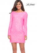 Picture of: Long Sleeve Sequined Shift Homecoming Dress in Neon Pink, Main Picture