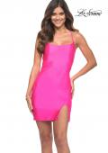 Picture of: Neon Beaded Jersey Short Dress with Open Back in Neon Pink, Main Picture