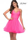Picture of: Neon Short Fit and Flare Tulle Dress with Open Back in Neon Pink, Main Picture