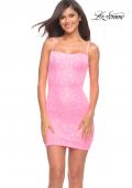 Picture of: Neon Short Simple Sequin Dress with Square Neckline in Neon Pink, Main Picture