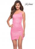 Picture of: Fitted One Shoulder Mini Dress with Slit in Bright Colors in Neon Pink, Style 30934, Main Picture