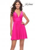 Picture of: Short Flare Dress with V Neckline and Fitted Waist in Neon Pink in Neon Pink, Style: 30979, Main Picture