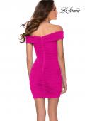 Picture of: Hot Pink Ruched Off the Shoulder Homecoming Dress in Neon Pink, Style: 29564, Back Picture