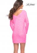 Picture of: Long Sleeve Sequined Shift Homecoming Dress in Neon Pink, Back Picture