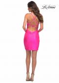 Picture of: Neon Jersey Wrap Style Dress with Open Strappy Back in Neon Pink, Back Picture