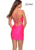 Picture of: Neon Criss Cross Ruched Front Jersey Dress with Open Back in Neon Pink, Back Picture