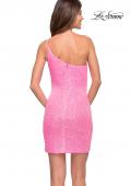 Picture of: Fitted One Shoulder Mini Dress with Slit in Bright Colors in Neon Pink, Style 30934, Back Picture