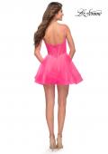 Picture of: Corset Fit and Flare Dress with V Neckline in Neon Pink in Neon Pink, Style 30942, Back Picture