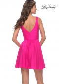 Picture of: Short Flare Dress with V Neckline and Fitted Waist in Neon Pink in Neon Pink, Style: 30979, Back Picture