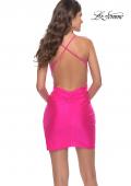 Picture of: Open Back Mini Dress with Knot Front Detail in Neon Pink in Neon Pink, Style: 30981, Back Picture