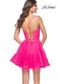 Picture of: Cute Flared Tulle Skirt Dress with Sheer Bodice in Neon Pink in Neon Pink, Style: 31468, Back Picture