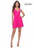 Picture of: Short Flare Dress with V Neckline and Fitted Waist in Neon Pink in Neon Pink, Style: 30979, Detail Picture 1