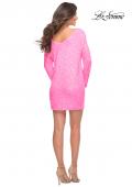 Picture of: Long Sleeve Sequined Shift Homecoming Dress in Neon Pink, Detail Picture 2